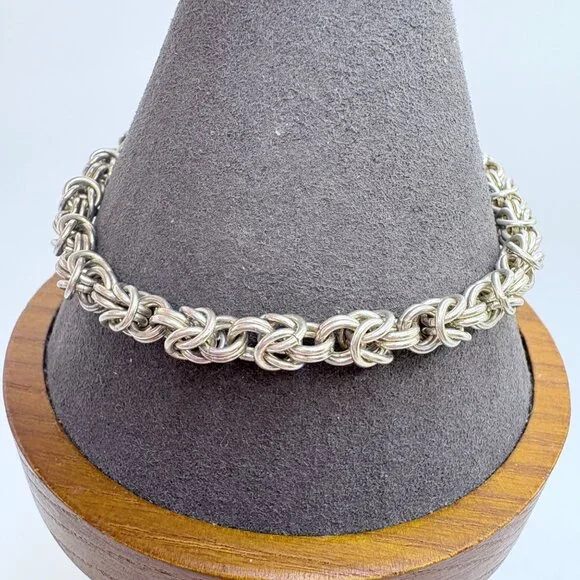 Interlocking Link Chain Bracelet Toggle Clasp Sterling Silver 925 Size 8 Length